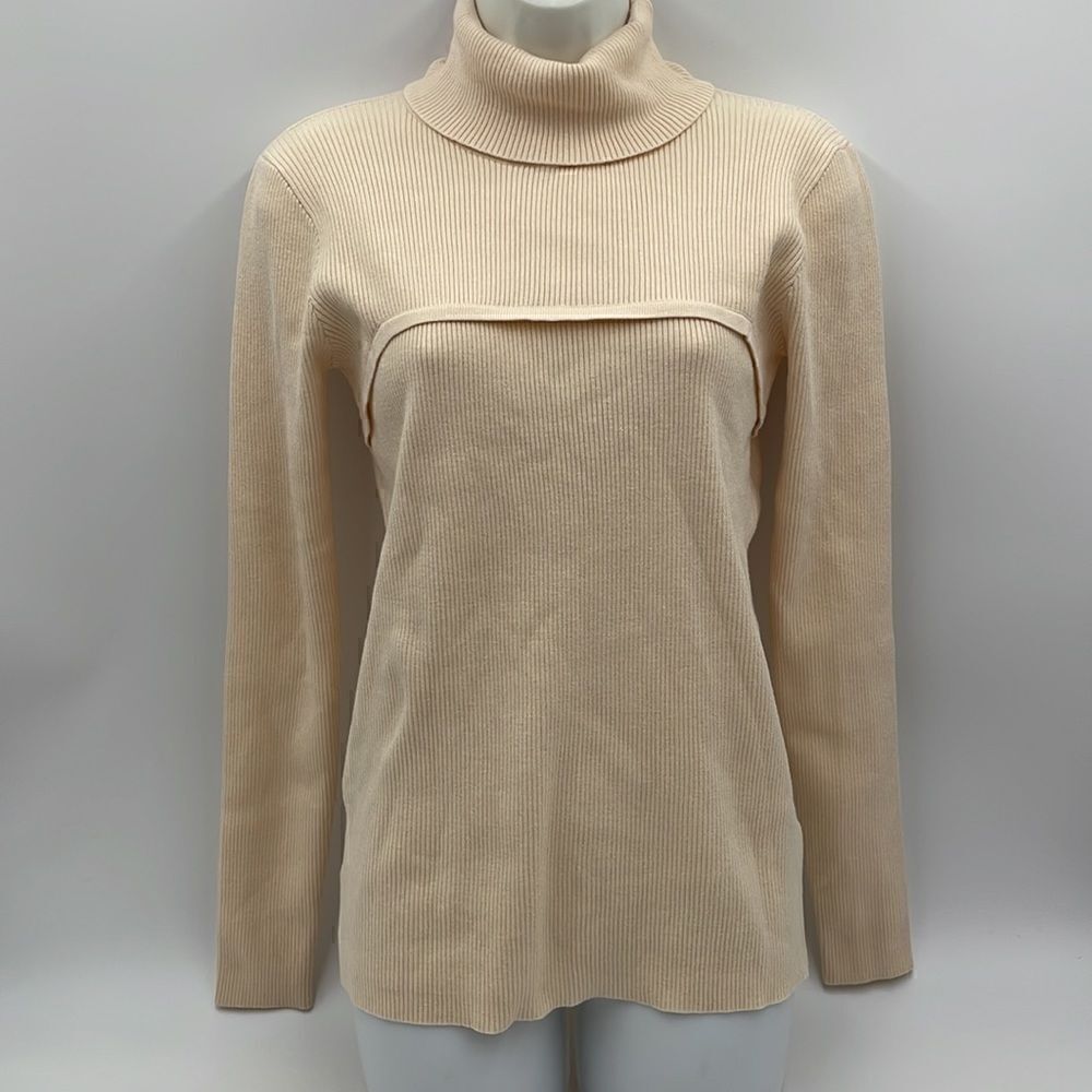 Cream pretty garden turtleneck sweater